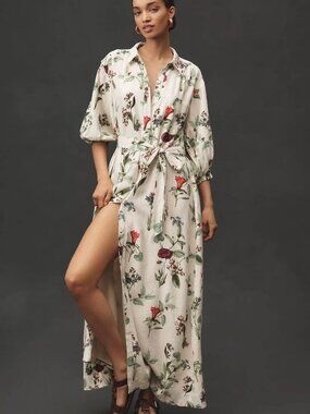 Maeve Button-Front Belted Wrap Maxi Dress NWT Size M Petite